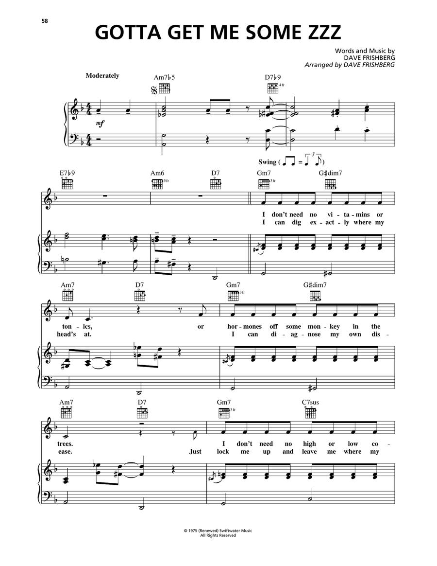 Gotta Get Me Some Zzz Gotta Get Me Some Zzz Piano, Vocal, Guitar scores gallery preview page 1