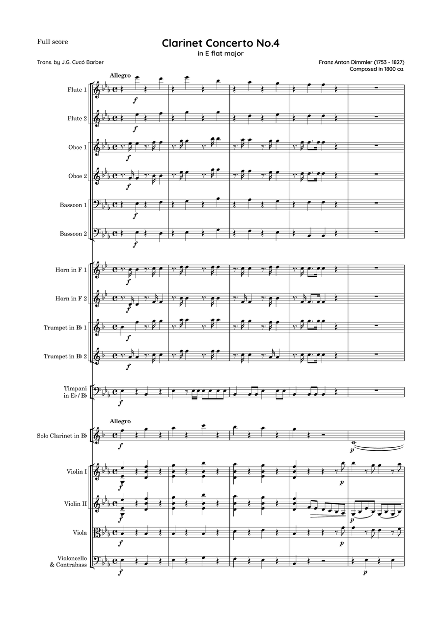 Dimmler - Clarinet Concerto No.4 in E flat major Full Orchestra scores gallery preview page 2