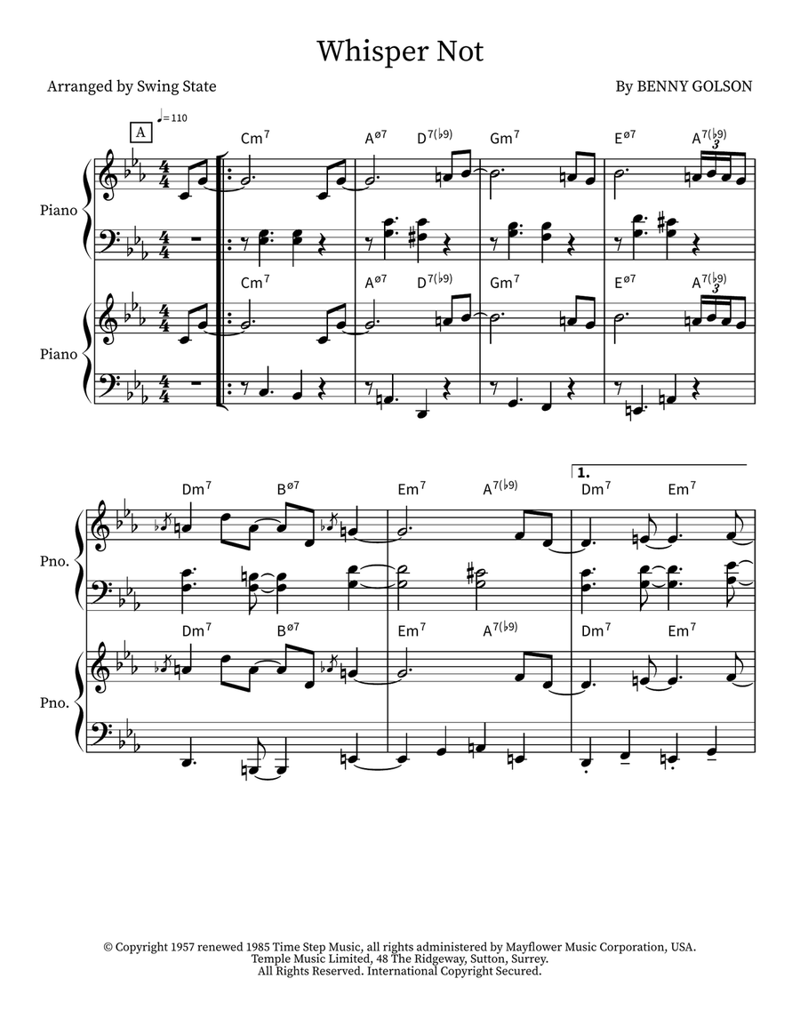 Whisper Not Whisper Not Piano Duet scores gallery preview page 1