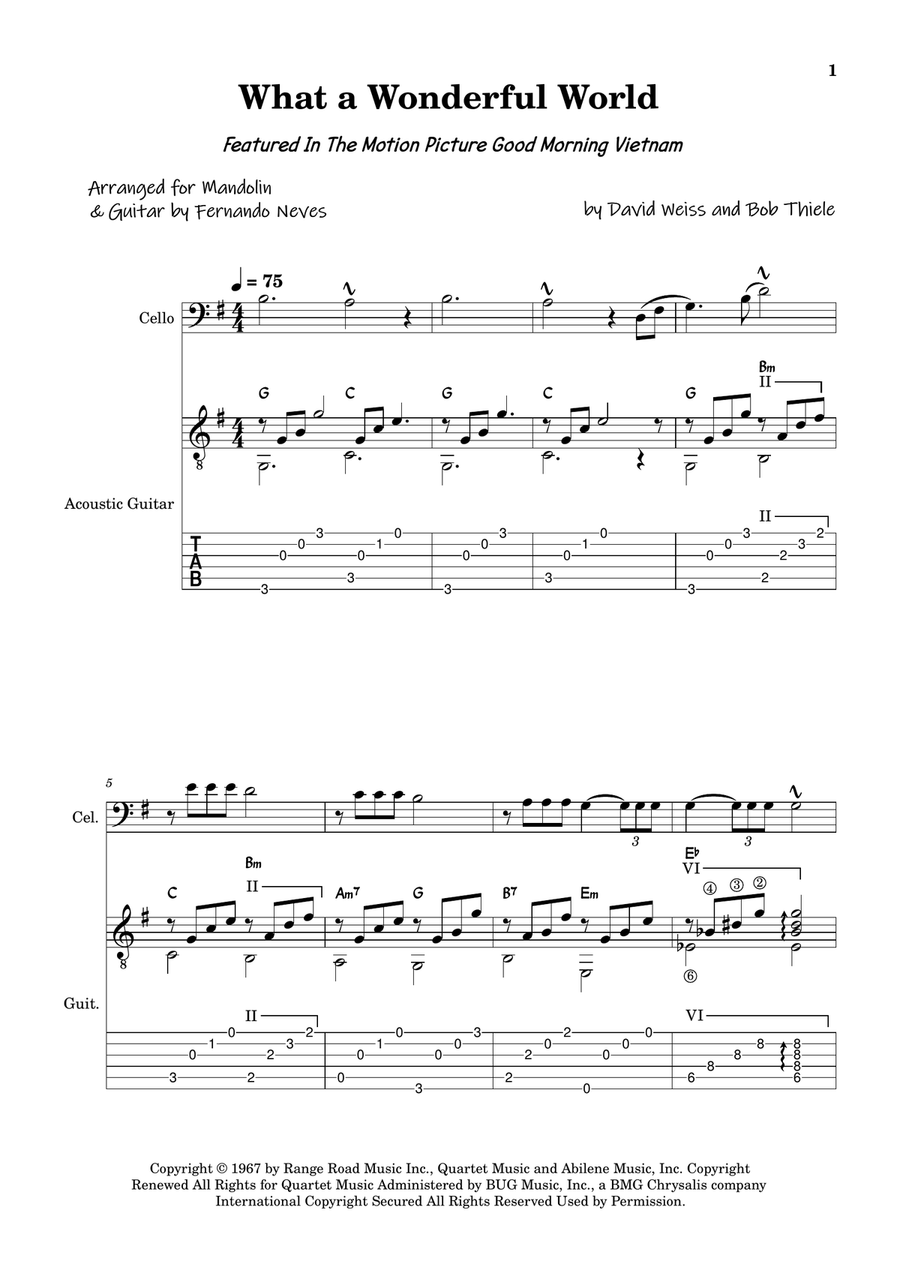 What A Wonderful World Cello Solo scores gallery preview page 1