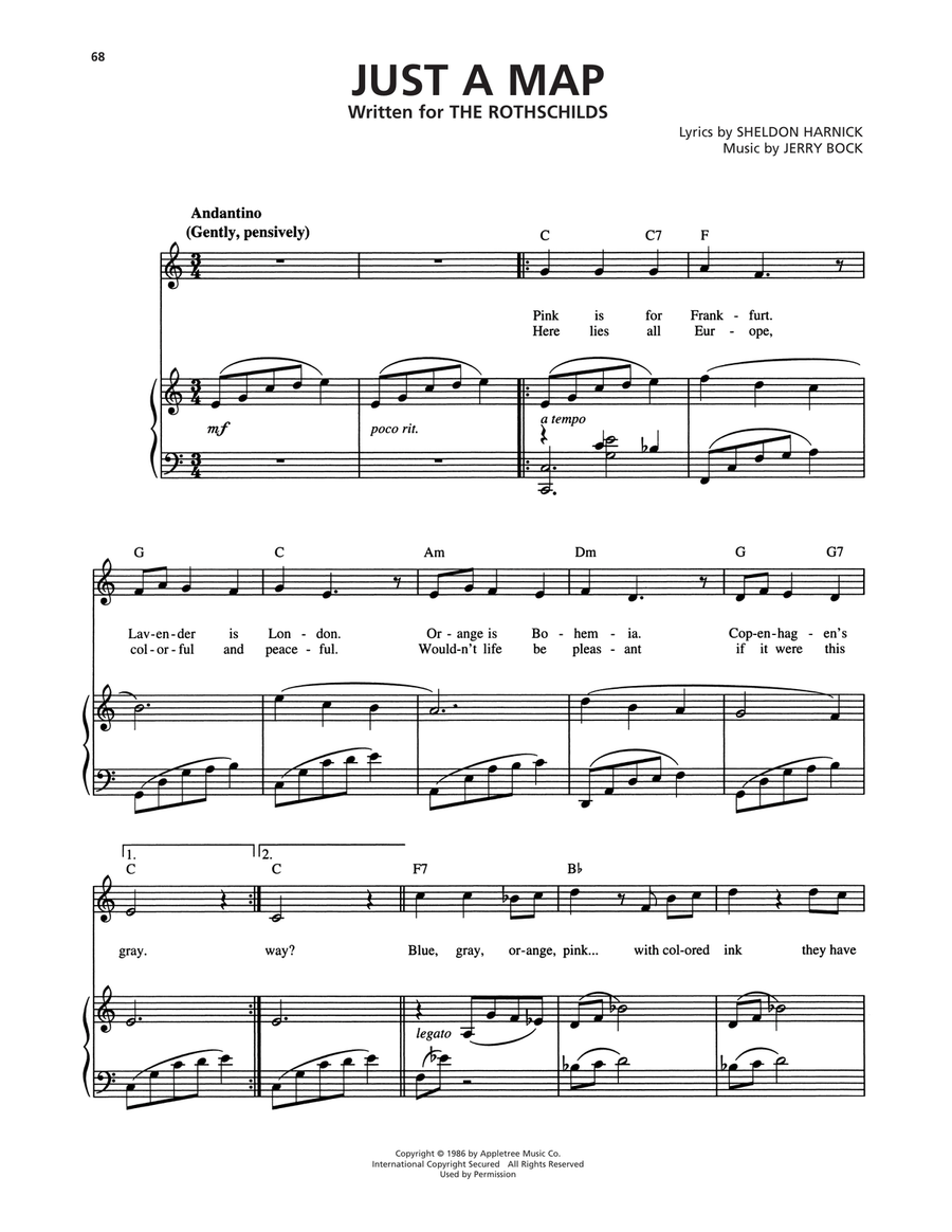 Just A Map (from The Rothschilds) Piano, Vocal, Guitar scores gallery preview page 1