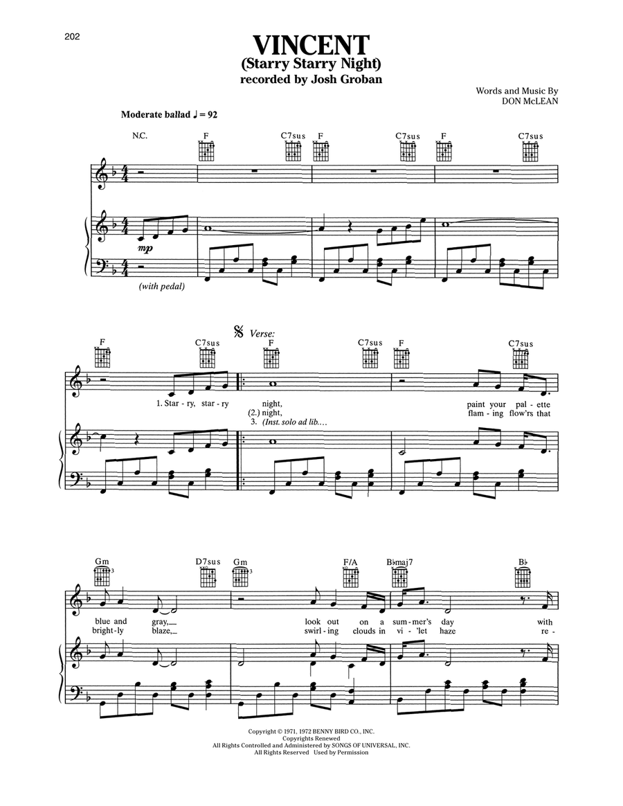 Vincent (Starry Starry Night) Voice scores gallery preview page 1