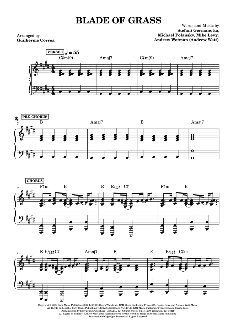 Blade Of Grass Blade Of Grass Piano Solo scores gallery preview page 1