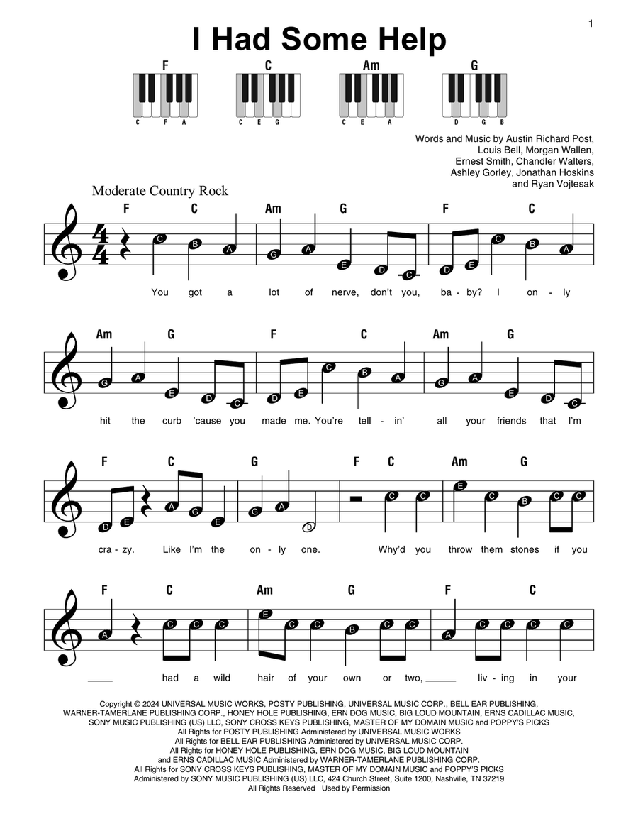 I Had Some Help (feat. Morgan Wallen) Organ scores gallery preview page 1