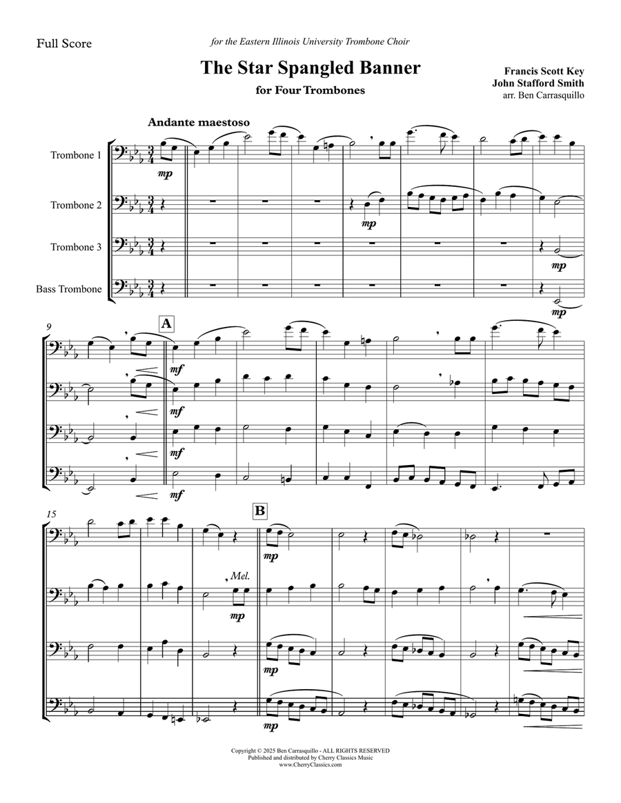 The Star-Spangled Banner for 4 Trombones Brass Quartet scores gallery preview page 1
