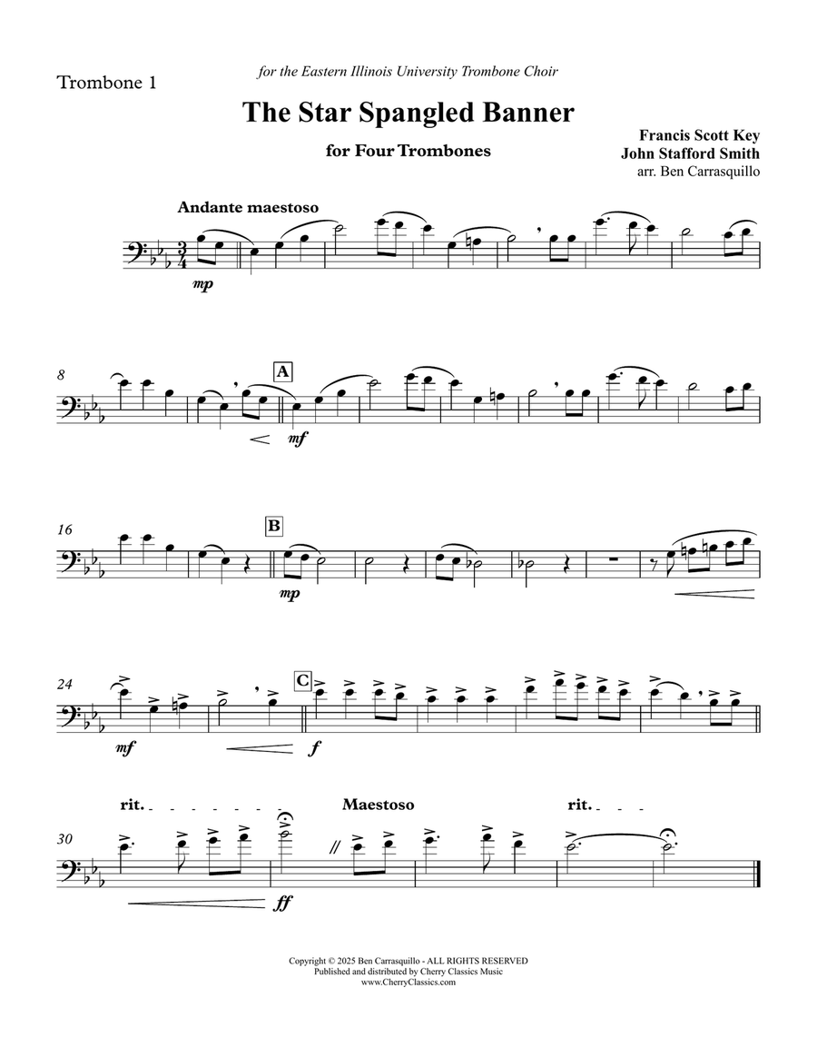 The Star-Spangled Banner for 4 Trombones Brass Quartet scores gallery preview page 3