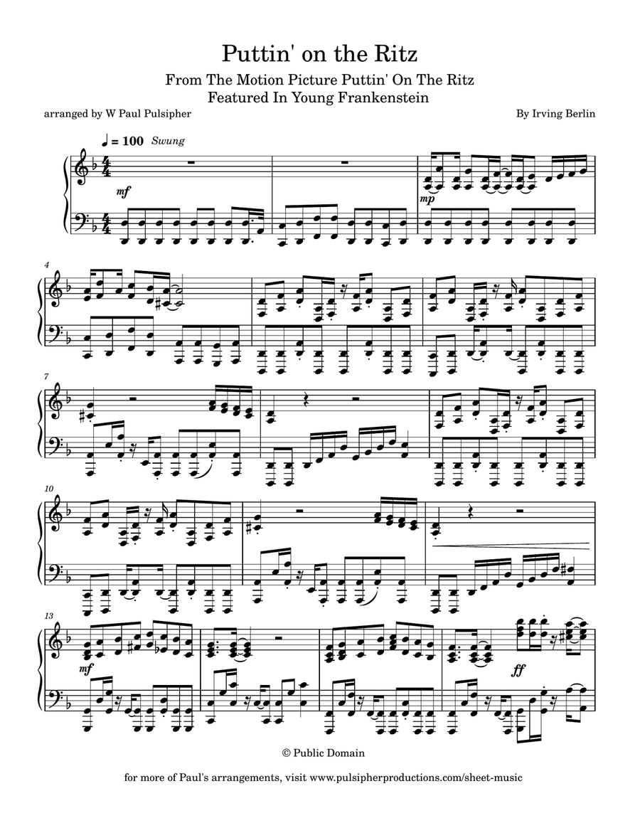 Puttin' on the Ritz Puttin' on the Ritz Piano Solo scores gallery preview page 1