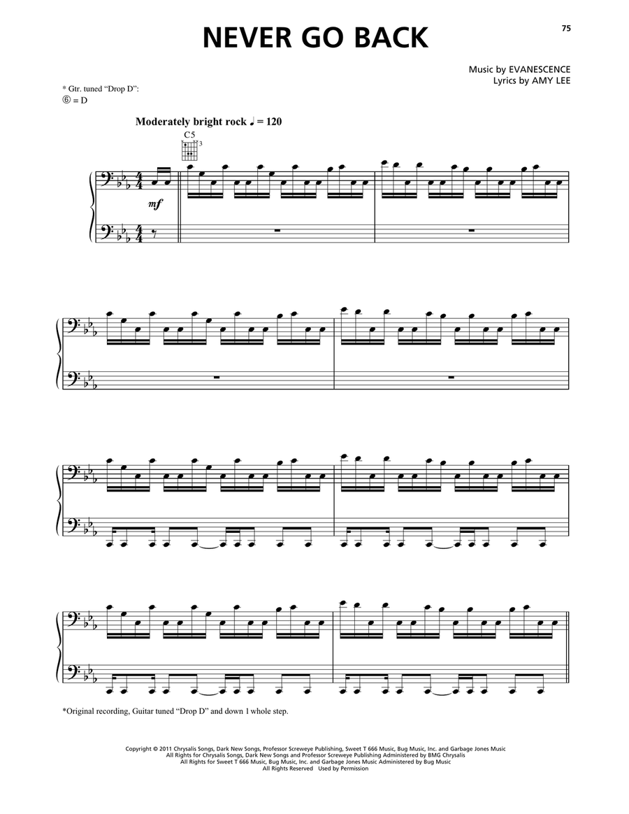 Never Go Back Never Go Back Piano, Vocal, Guitar scores gallery preview page 1