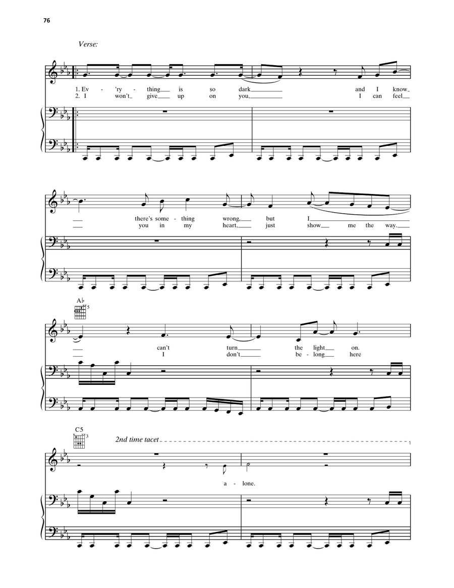 Never Go Back Never Go Back Piano, Vocal, Guitar scores gallery preview page 2
