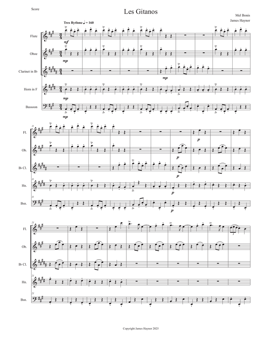 Les Gitanos for Woodwind Quintet Woodwind Quintet scores gallery preview page 3