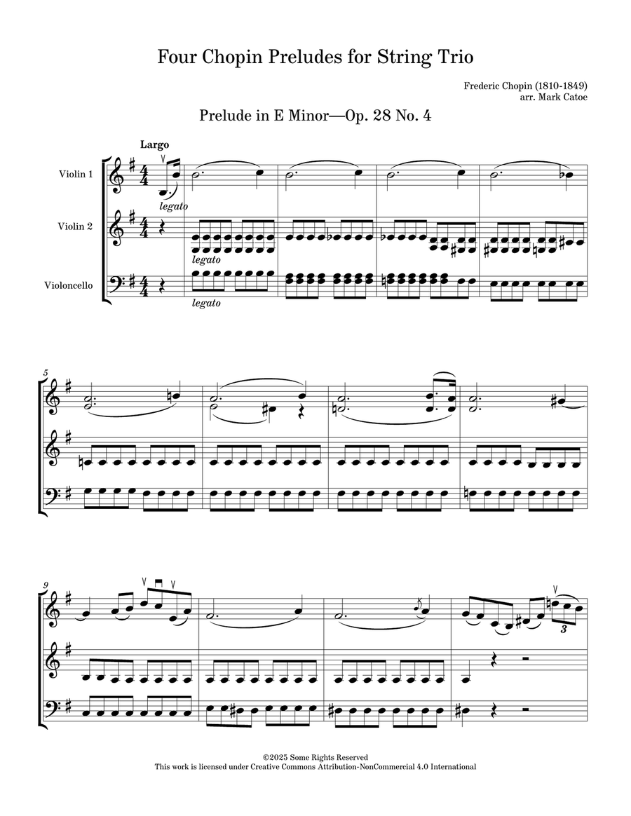 Four Chopin Preludes for String Trio String Trio scores gallery preview page 1