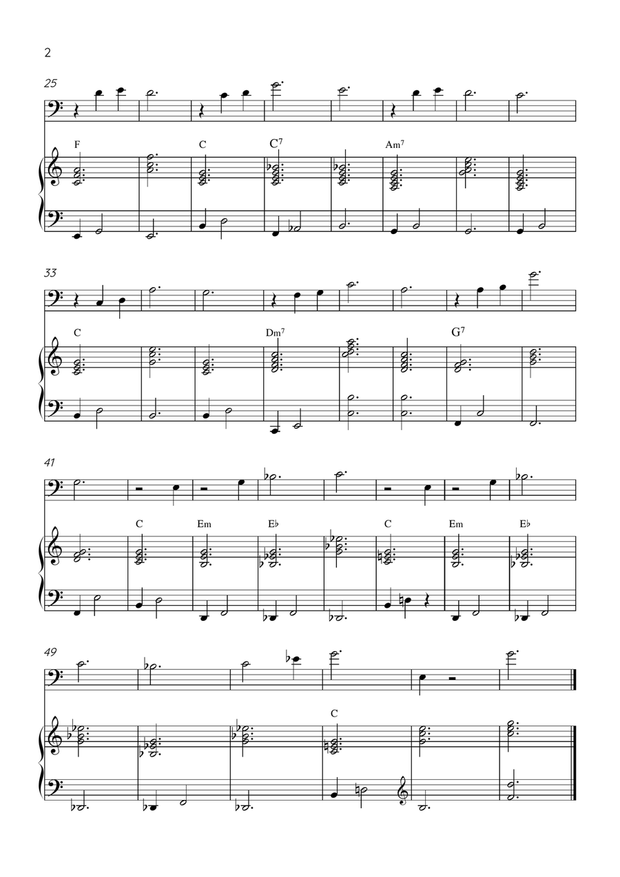 Claire de Lune - Cello and Piano in C Major With Chords - Beginner Piano scores gallery preview page 2