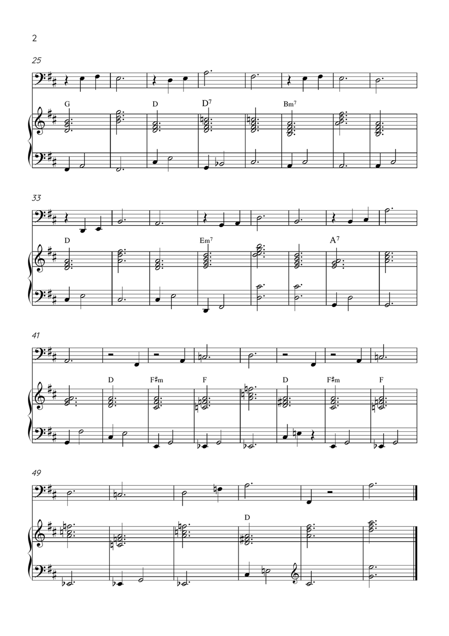 Claire de Lune - Cello and Piano in D Major With Chords - Beginner Piano scores gallery preview page 2