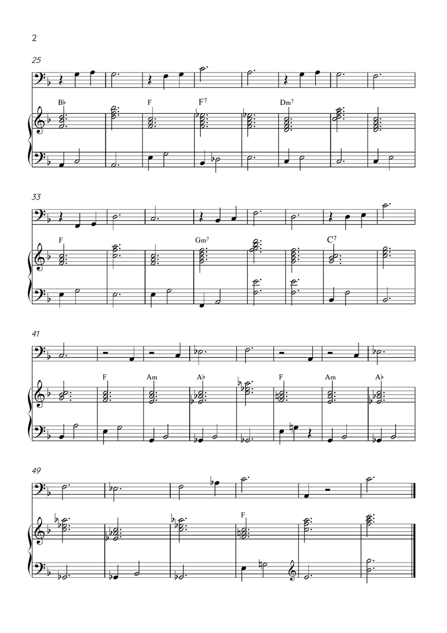 Claire de Lune - Cello and Piano in F Major With Chords - Beginner Piano scores gallery preview page 2