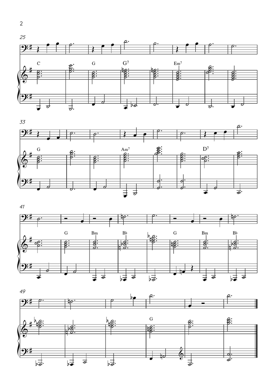 Claire de Lune - Cello and Piano in G Major With Chords - Beginner Piano scores gallery preview page 2