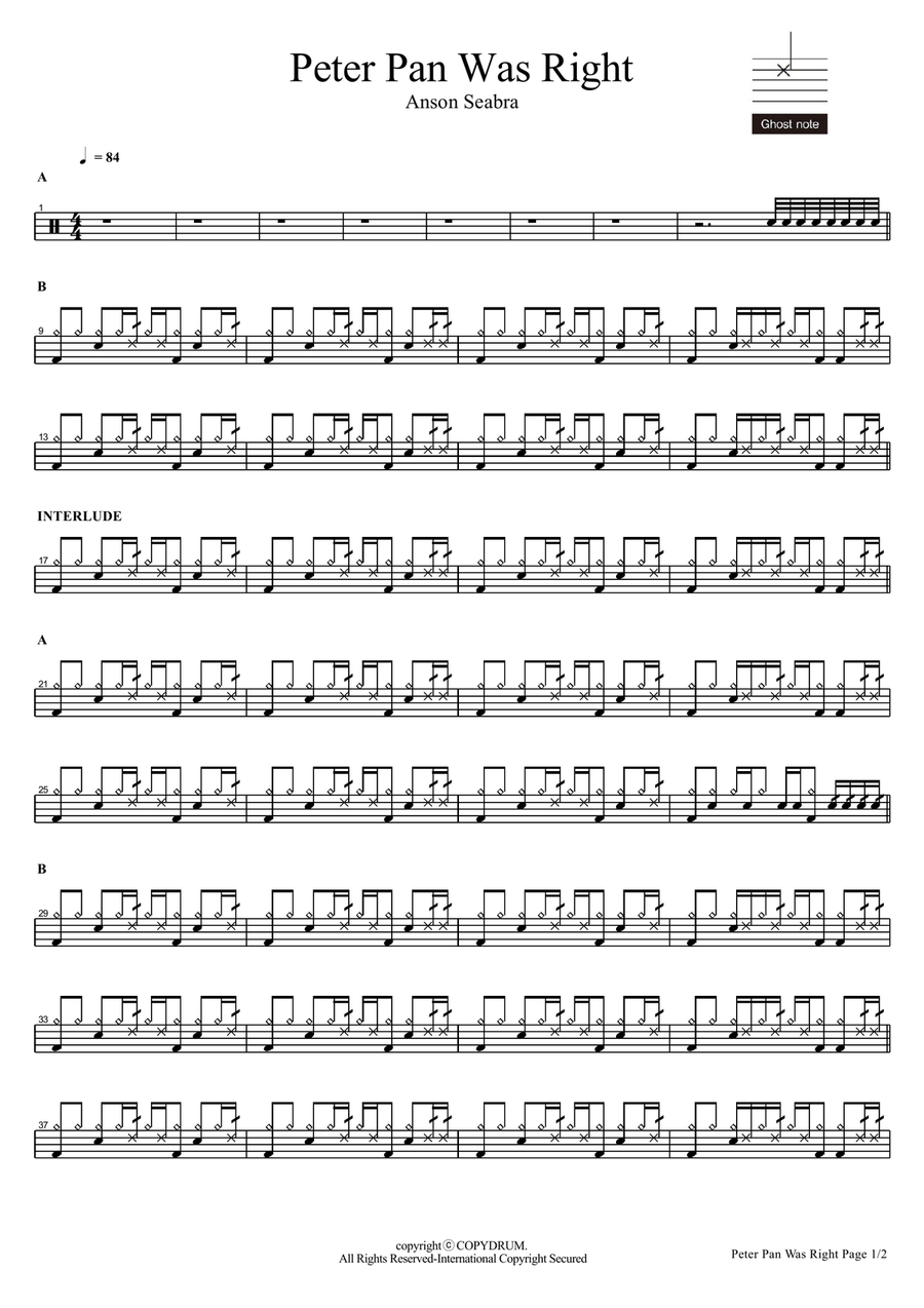 Peter Pan Was Right Peter Pan Was Right Drum Set scores gallery preview page 1
