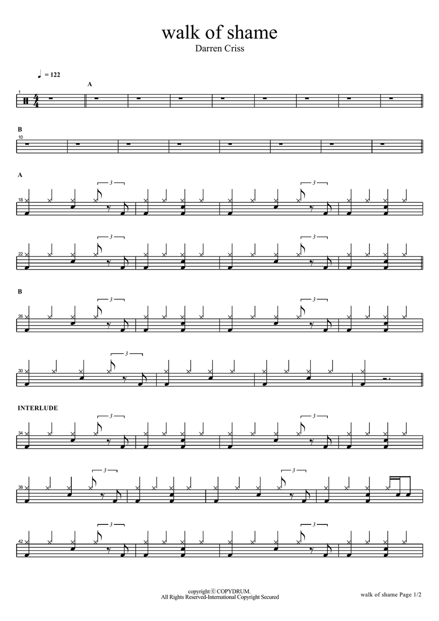 Walk Of Shame Walk Of Shame Drum Set scores gallery preview page 1