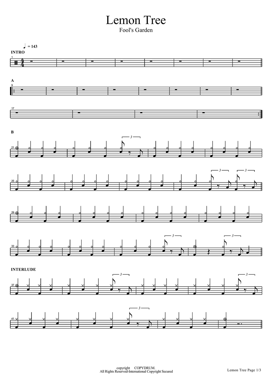 Lemon Tree Lemon Tree Drum Set scores gallery preview page 1