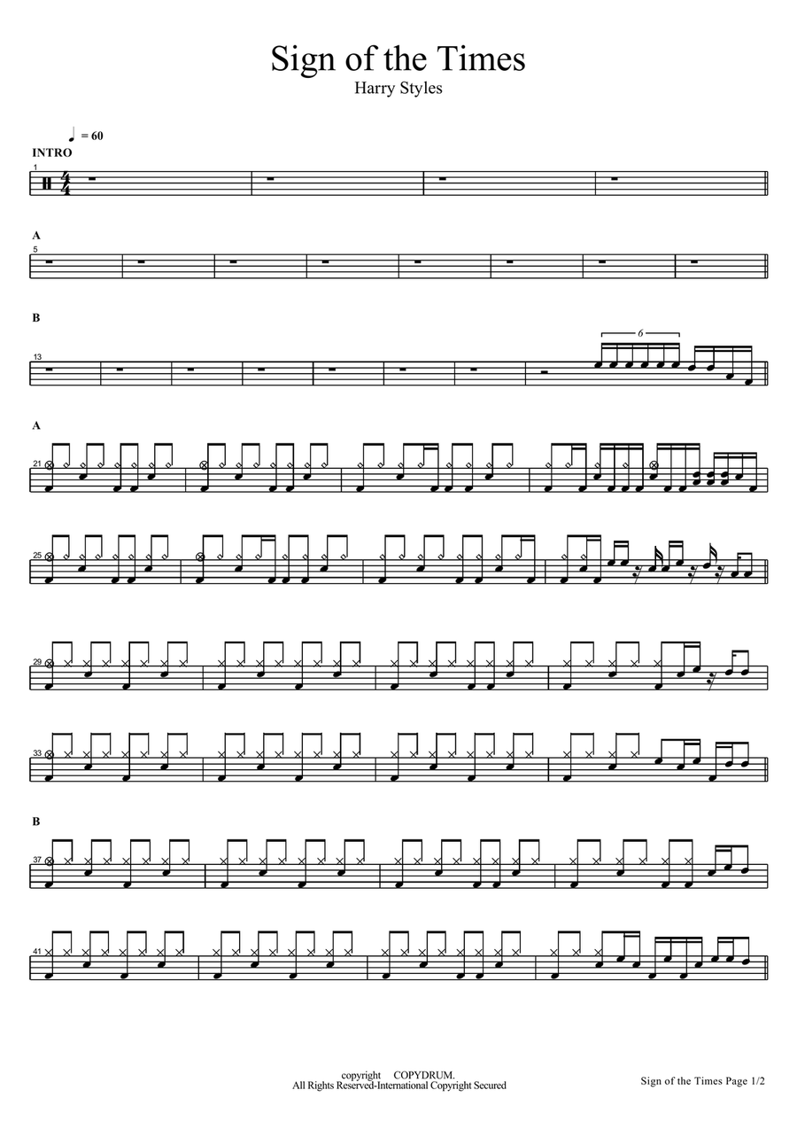 Sign Of The Times Sign Of The Times Drum Set scores gallery preview page 1