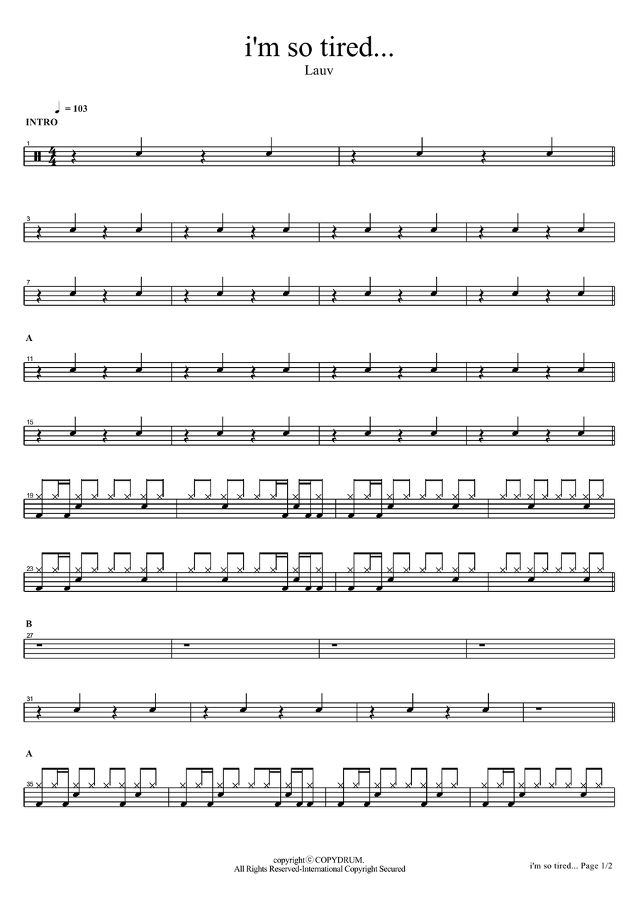 I'm So Tired I'm So Tired Drum Set scores gallery preview page 1