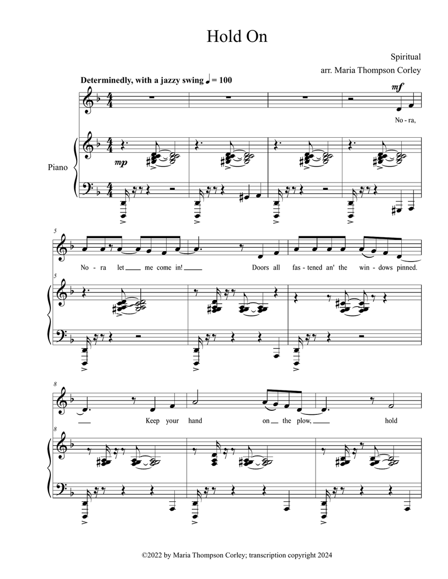 Hold On for Medium Voice, range D4 to F5 Piano, Vocal scores gallery preview page 1