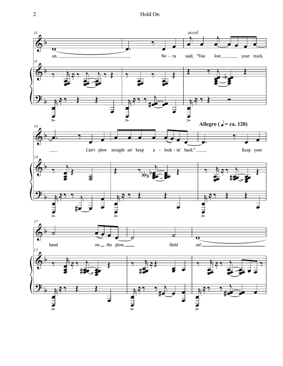 Hold On for Medium Voice, range D4 to F5 Piano, Vocal scores gallery preview page 2