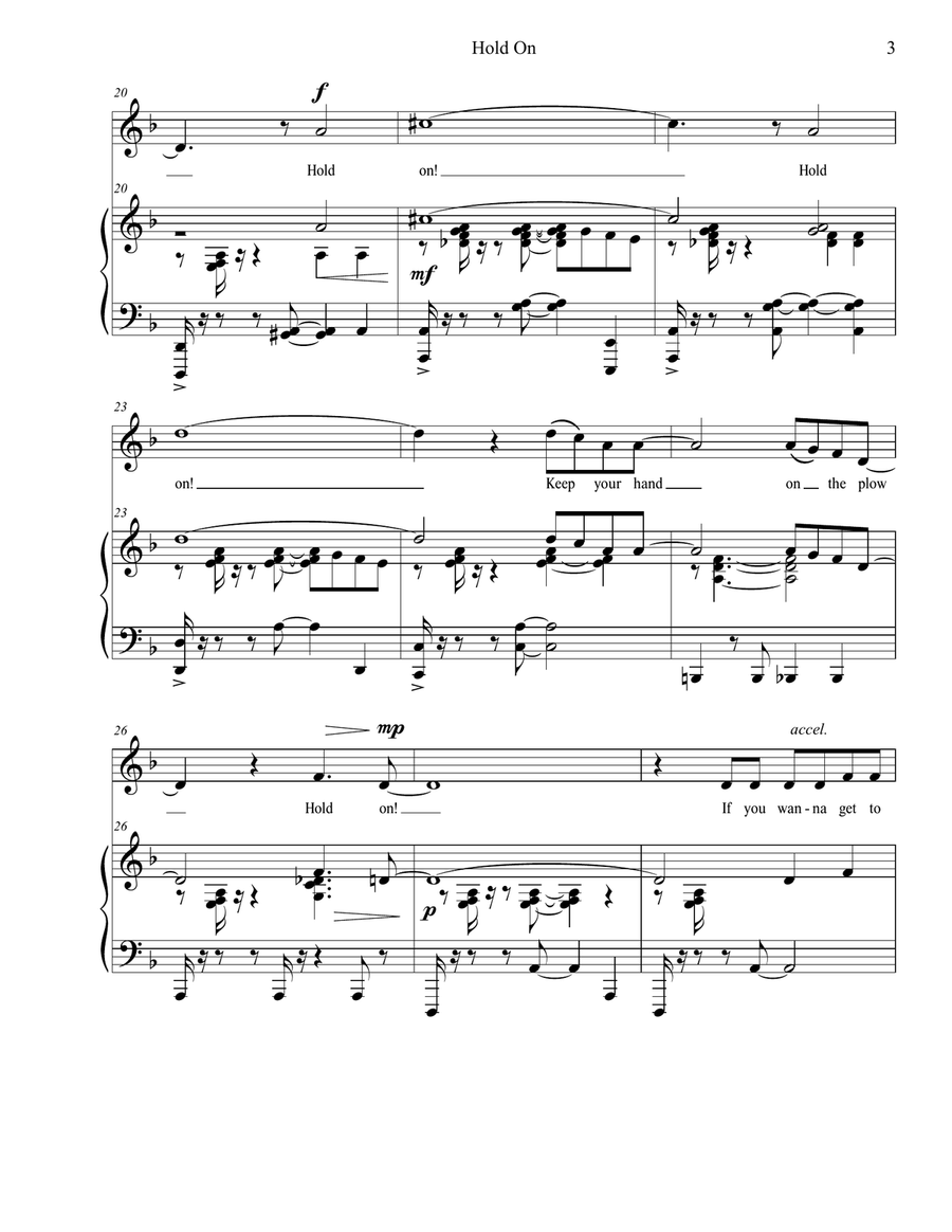 Hold On for Medium Voice, range D4 to F5 Piano, Vocal scores gallery preview page 3