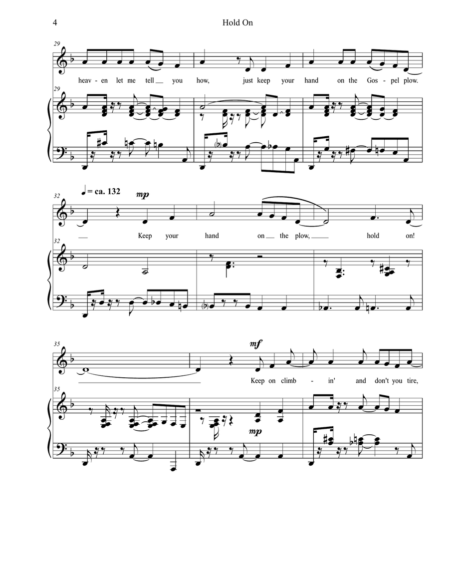 Hold On for Medium Voice, range D4 to F5 Piano, Vocal scores gallery preview page 4