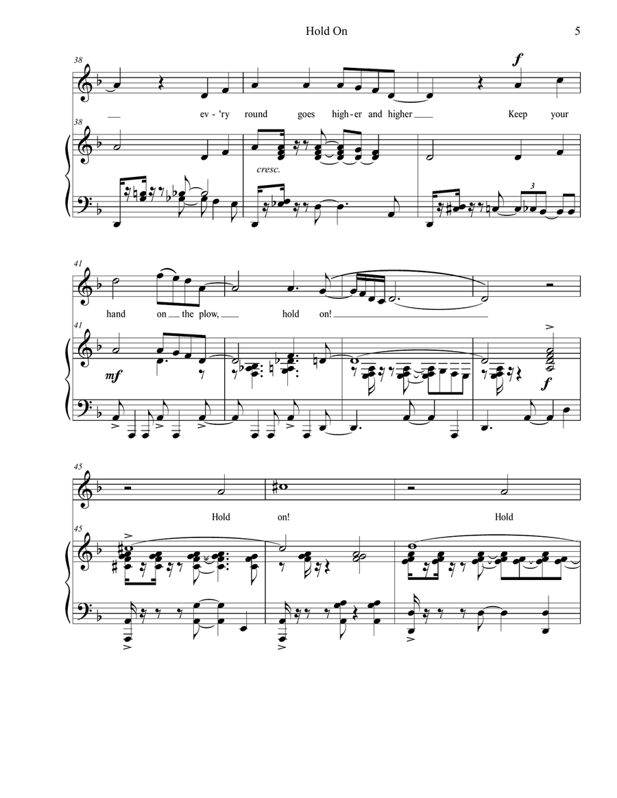 Hold On for Medium Voice, range D4 to F5 Piano, Vocal scores gallery preview page 5