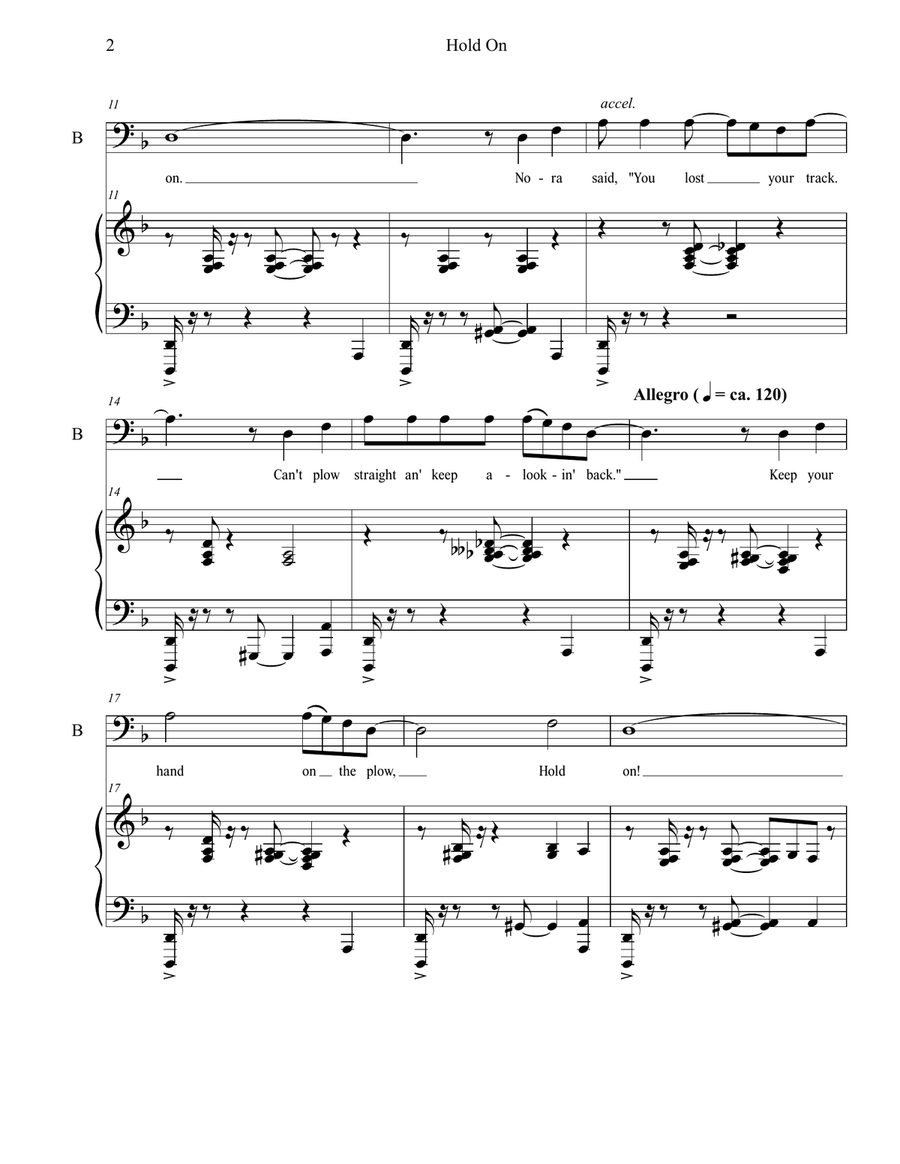 Hold On for Baritone and Piano, range D3 to F4 Piano, Vocal scores gallery preview page 2