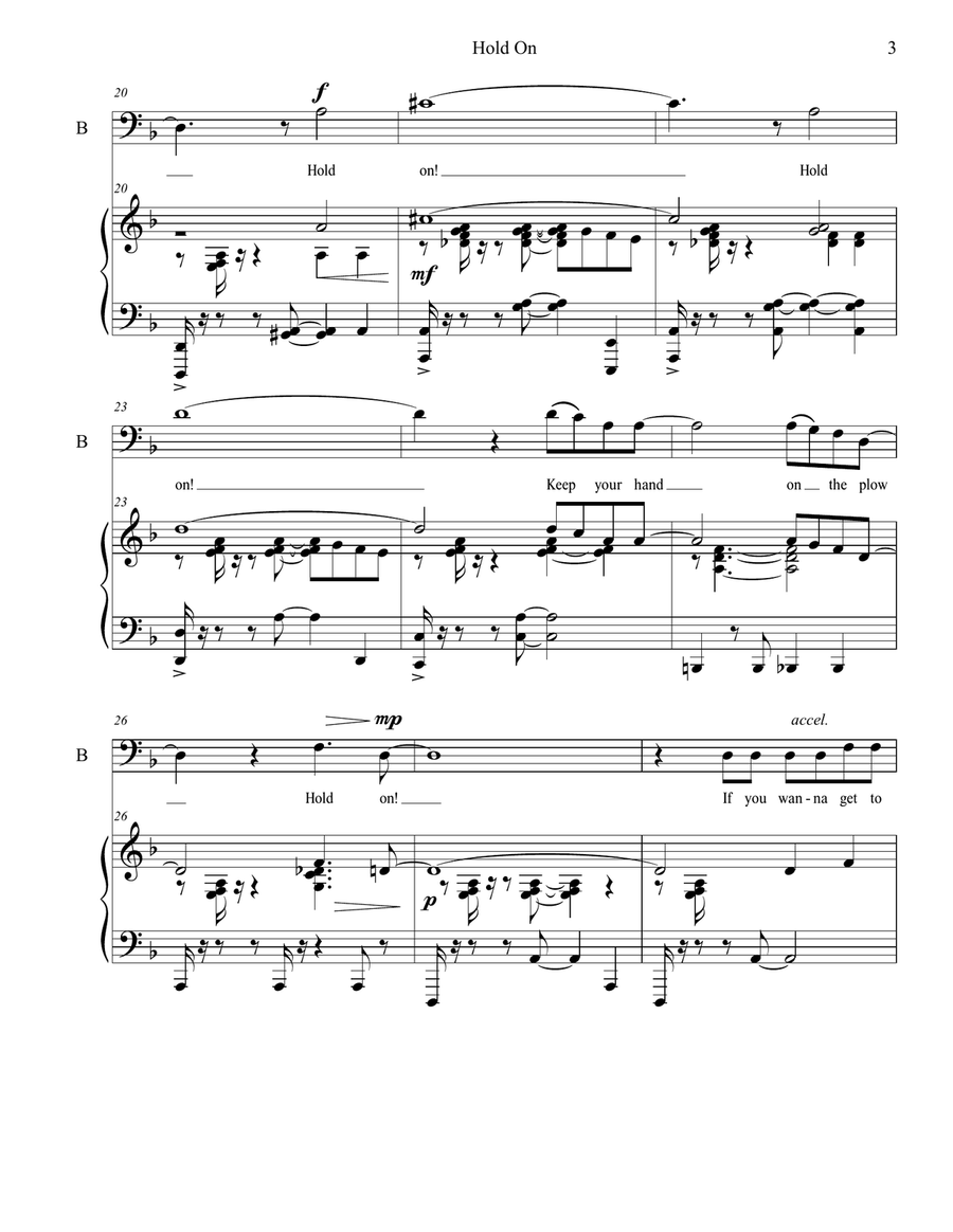 Hold On for Baritone and Piano, range D3 to F4 Piano, Vocal scores gallery preview page 3