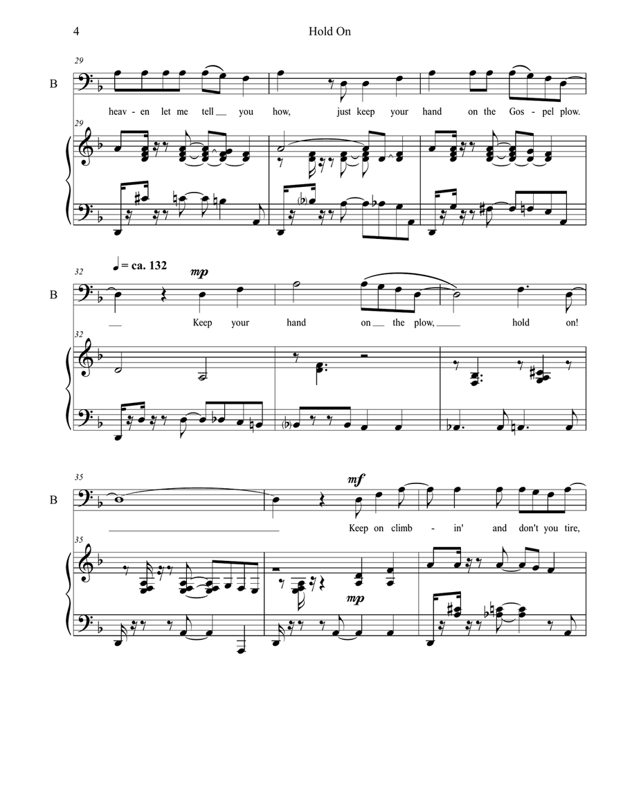 Hold On for Baritone and Piano, range D3 to F4 Piano, Vocal scores gallery preview page 4