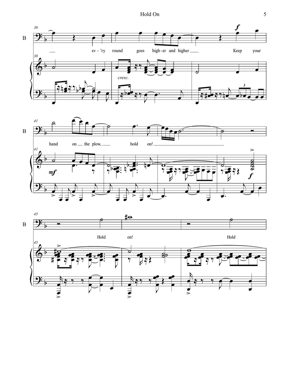 Hold On for Baritone and Piano, range D3 to F4 Piano, Vocal scores gallery preview page 5