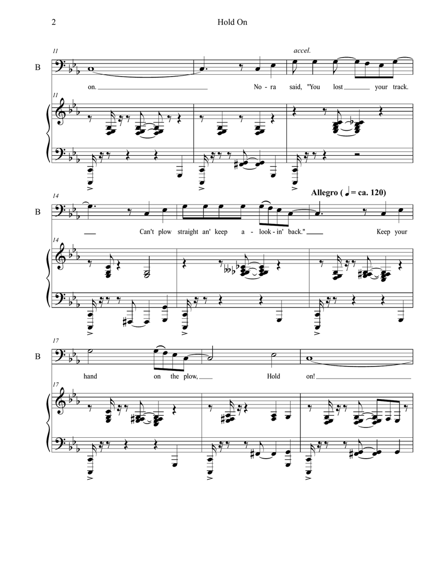Hold On for Bass and Piano, range C3 to Eb4 Piano, Vocal scores gallery preview page 2