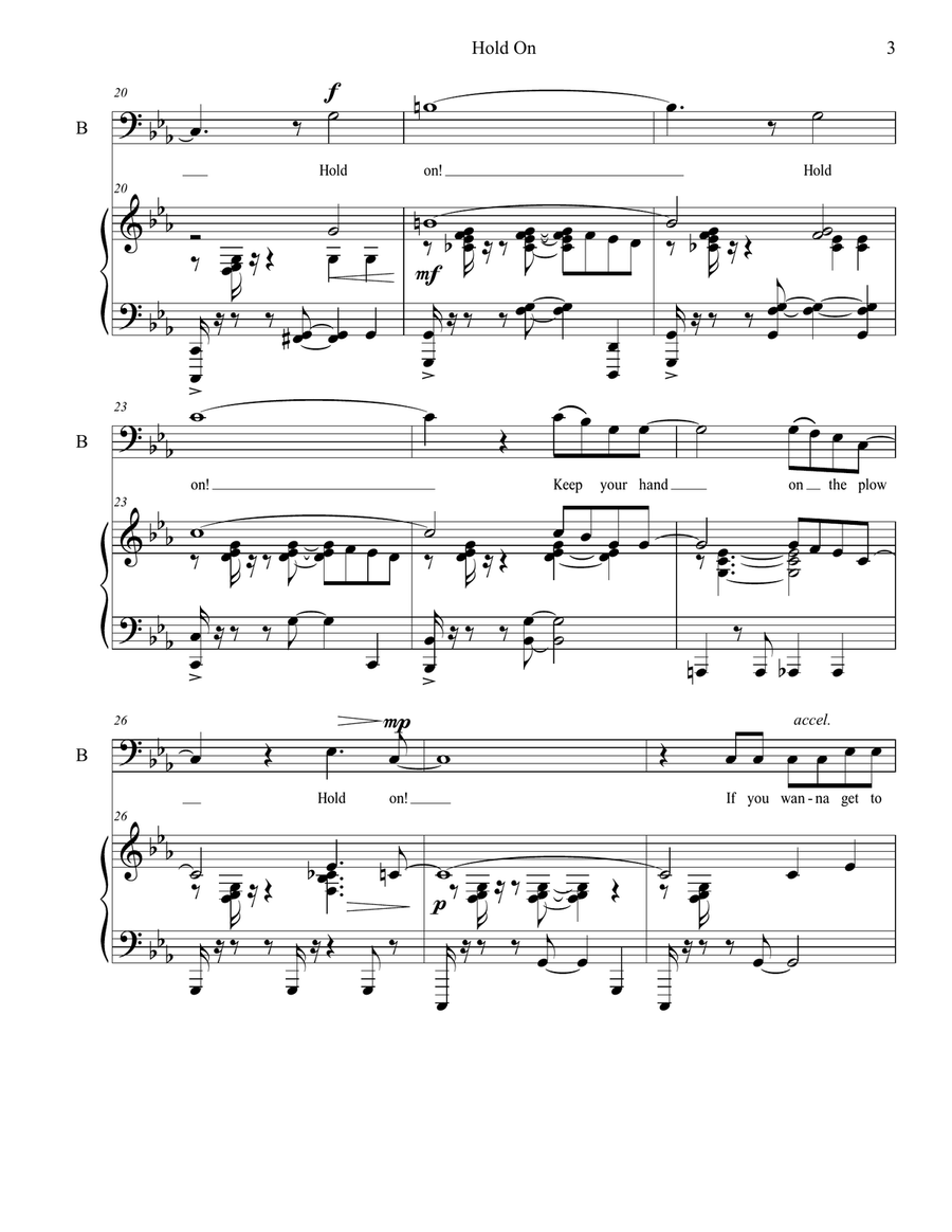 Hold On for Bass and Piano, range C3 to Eb4 Piano, Vocal scores gallery preview page 3