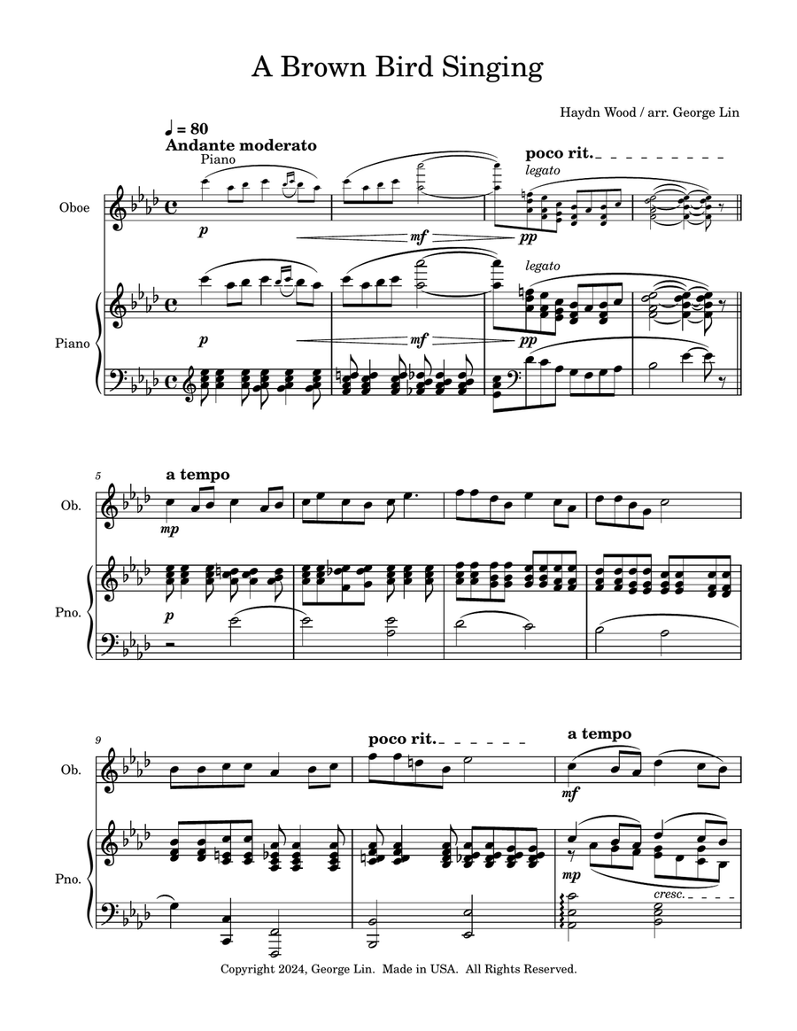 A Brown Bird Singing (Haydn Wood). Piano scores gallery preview page 1