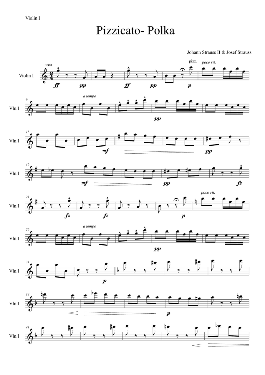 Pizzicato Polka-Easy String Quartet Version (Violin 3 instead of Viola) String Quartet scores gallery preview page 5