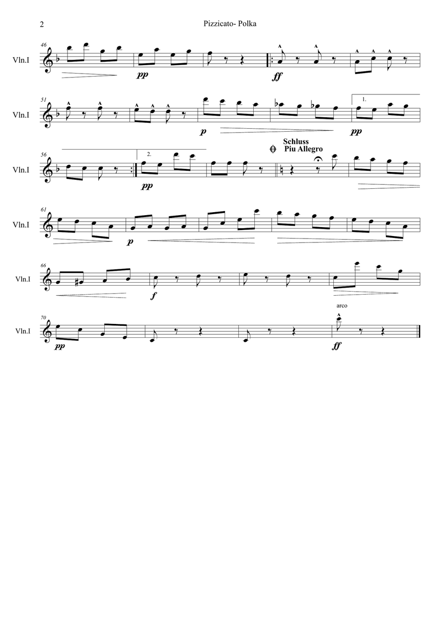 Pizzicato Polka-Easy String Quartet Version (Violin 3 instead of Viola) String Quartet scores gallery preview page 6