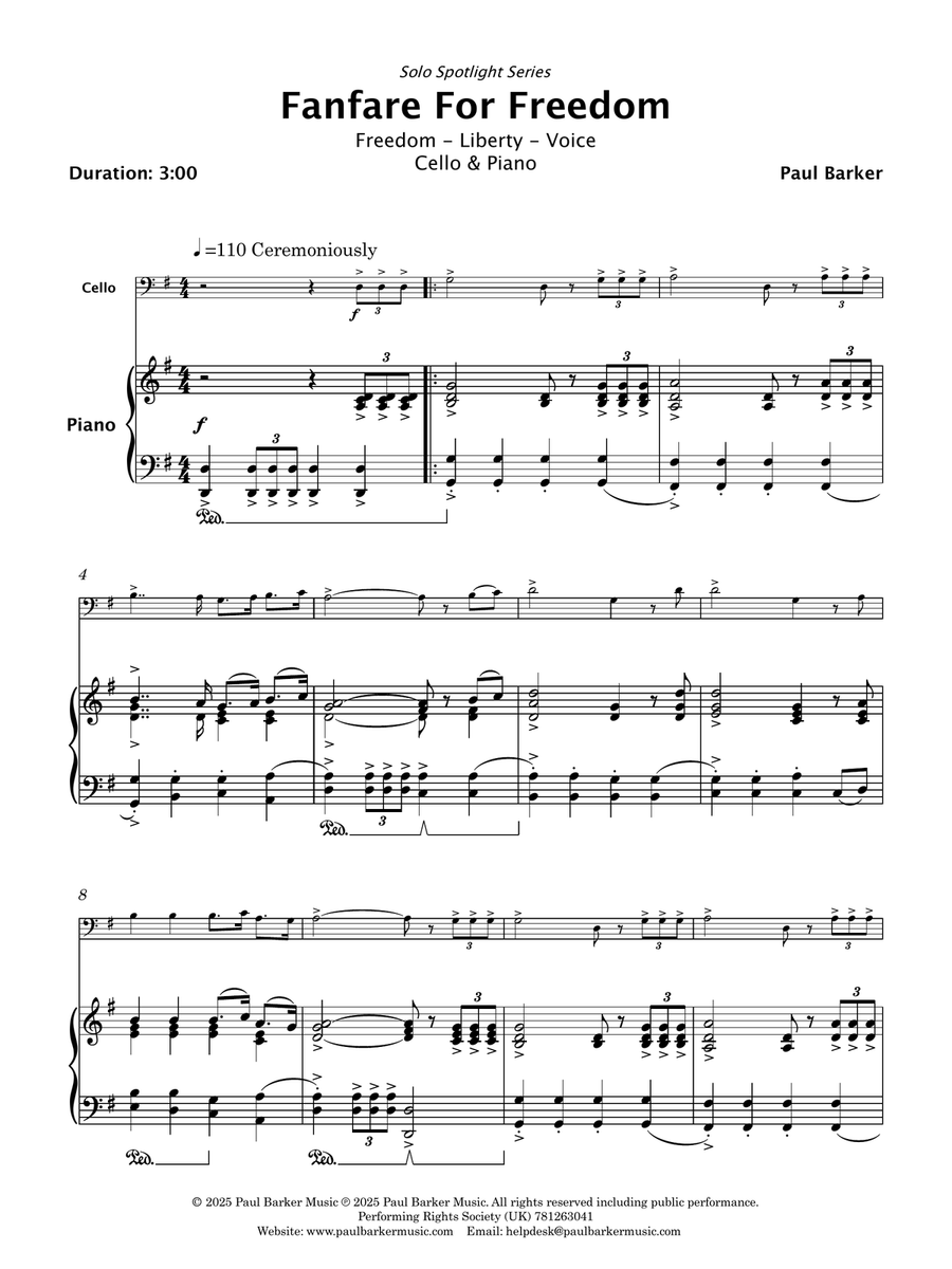 Fanfare For Freedom (Cello and Piano) Piano scores gallery preview page 2