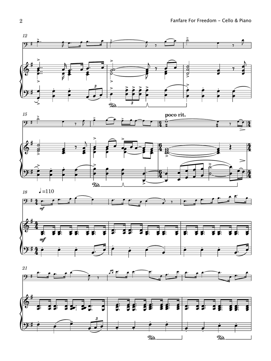Fanfare For Freedom (Cello and Piano) Piano scores gallery preview page 3