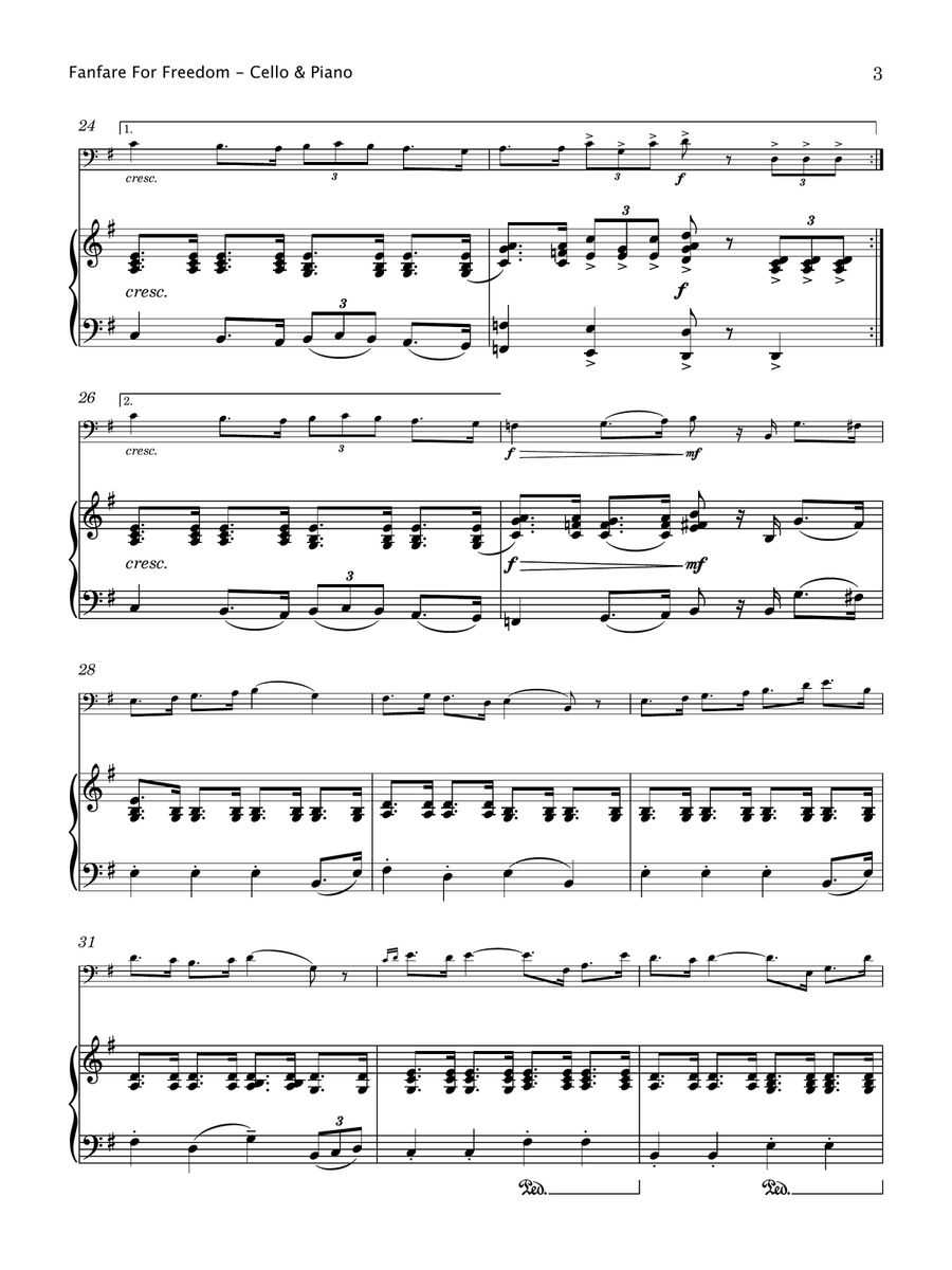 Fanfare For Freedom (Cello and Piano) Piano scores gallery preview page 4