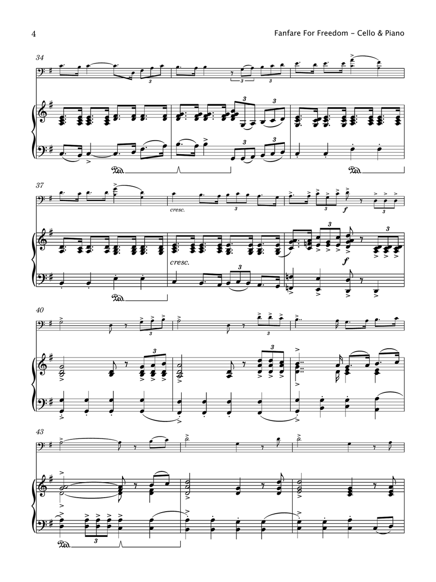 Fanfare For Freedom (Cello and Piano) Piano scores gallery preview page 5
