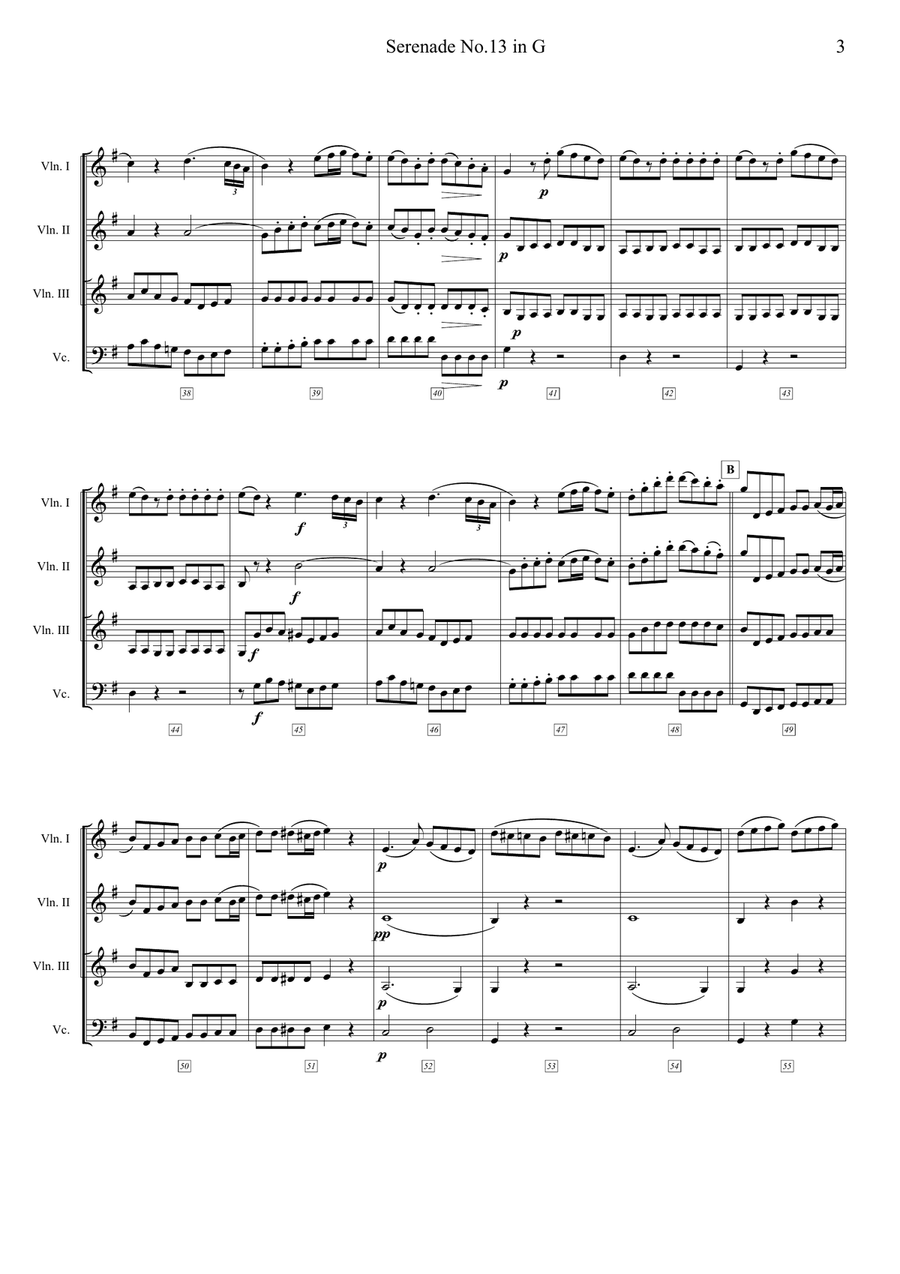 Eine kleine Nachtmusik-Easy & Short String Quartet (Violin 3 instead of Viola) String Quartet scores gallery preview page 3