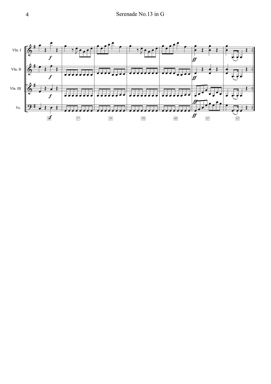 Eine kleine Nachtmusik-Easy & Short String Quartet (Violin 3 instead of Viola) String Quartet scores gallery preview page 4