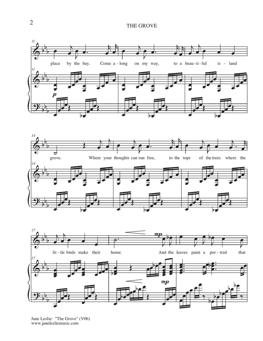 THE GROVE - for voice and piano - by Jane Leslie Medium Voice scores gallery preview page 2