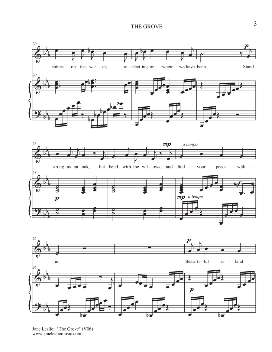 THE GROVE - for voice and piano - by Jane Leslie Medium Voice scores gallery preview page 3