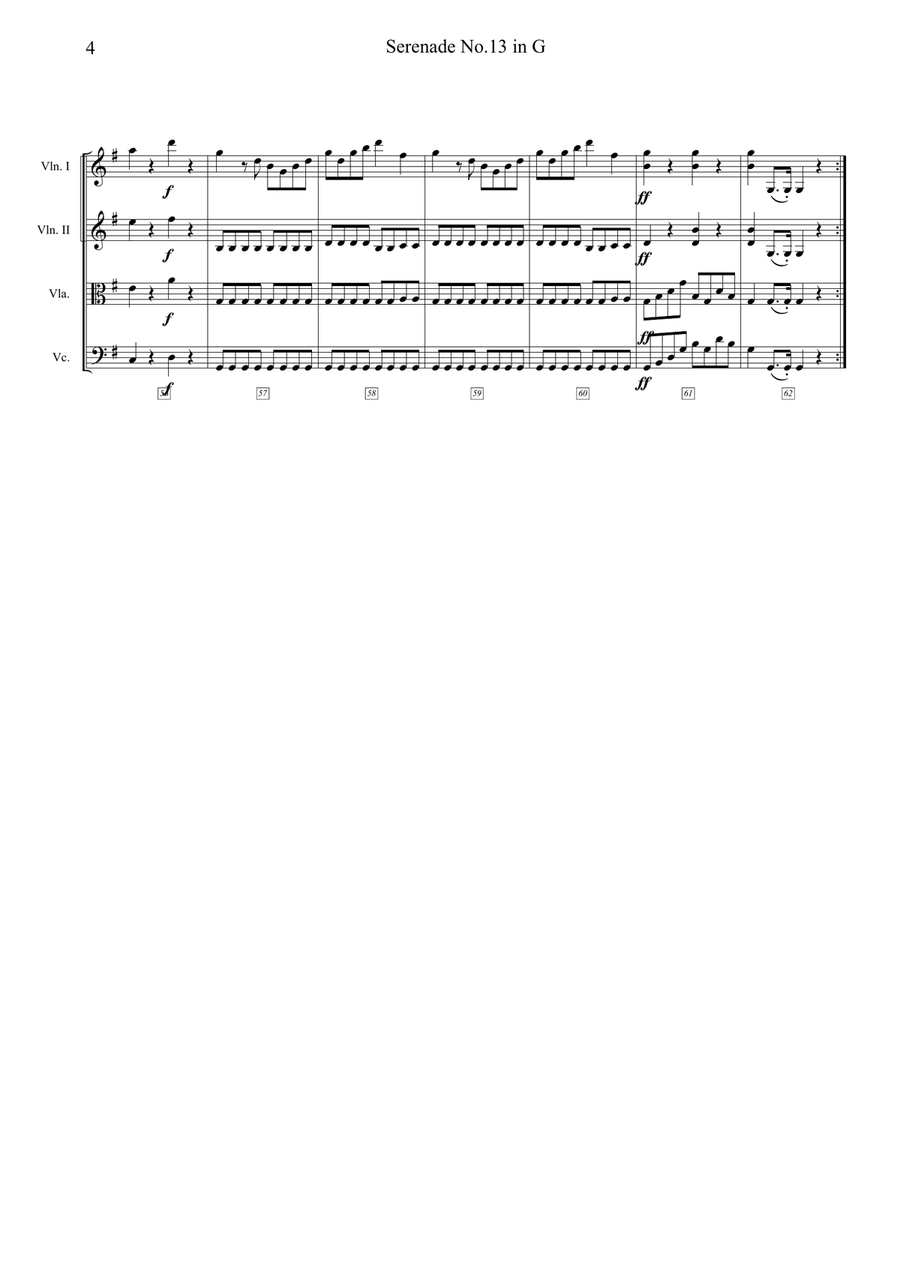 Eine kleine Nachtmusik (Mozart)-Easy & Short String Quartet String Quartet scores gallery preview page 4