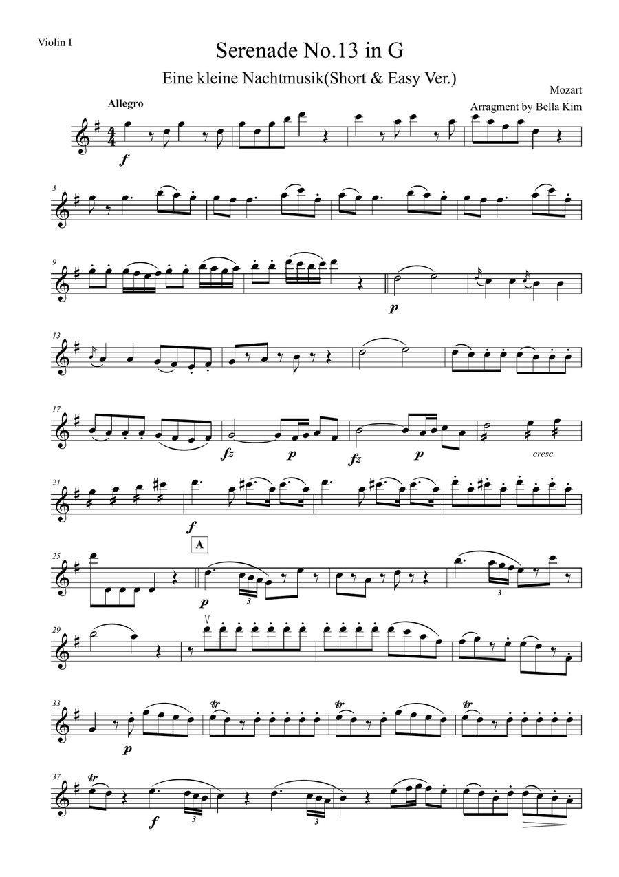 Eine kleine Nachtmusik (Mozart)-Easy & Short String Quartet String Quartet scores gallery preview page 5