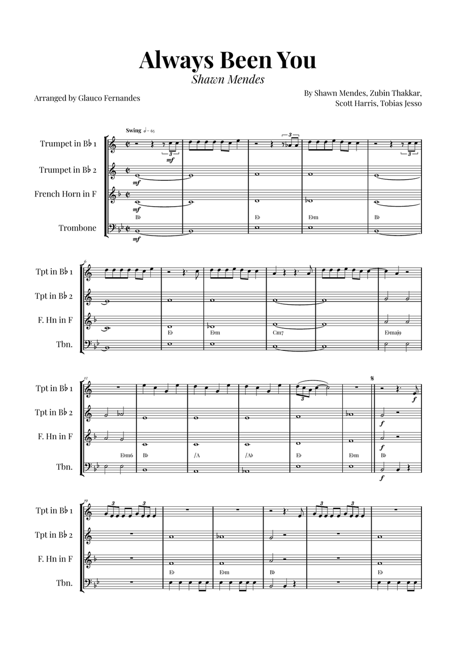 Always Been You Brass Quartet scores gallery preview page 1