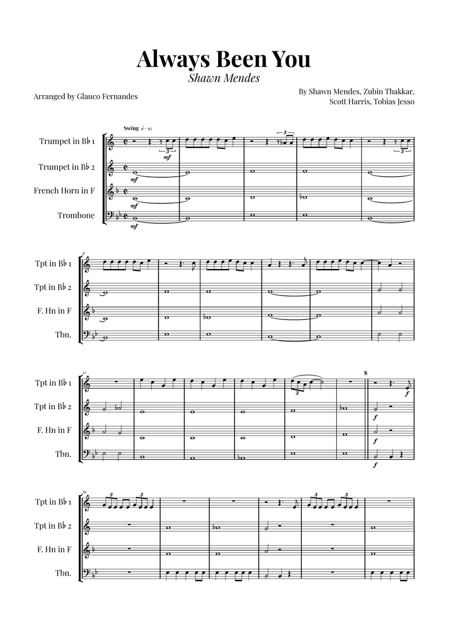 Always Been You Brass Quartet scores gallery preview page 1